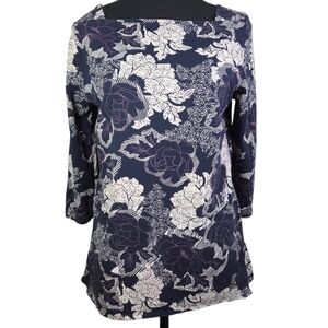 Cleo Purple and White Floral Square Neck Blouse Size Med